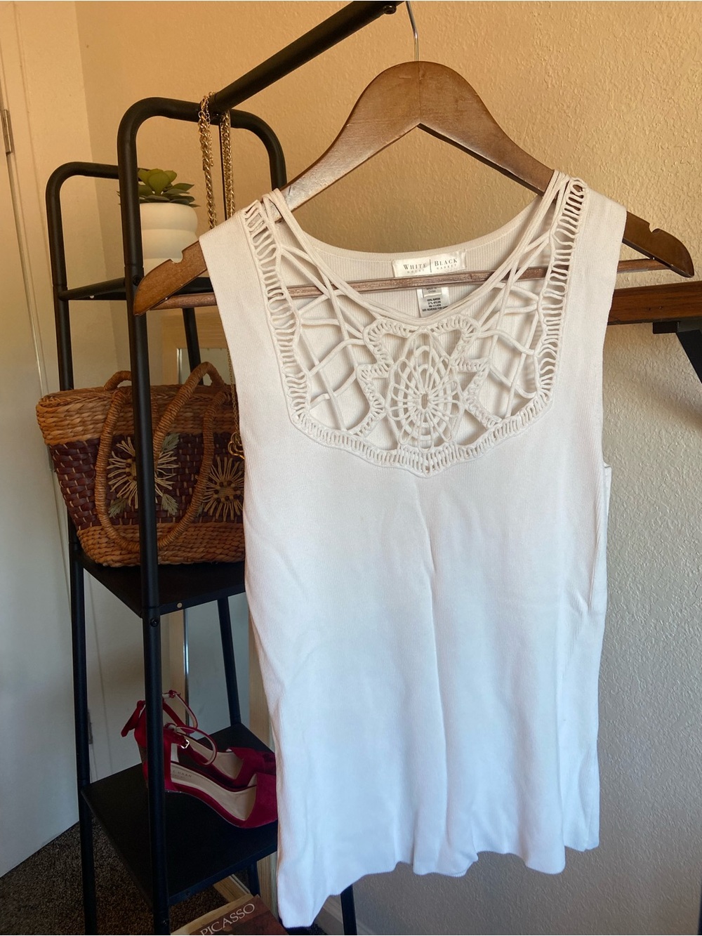 White House Black Market White Crochet Yoke Tank Top